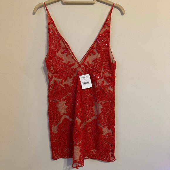 Free People Night Shimmer Mini Red Sequin Dress Women's Size 6 - Picture 3 of 9